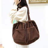Corduroy Shoulder Drawstring Handbag