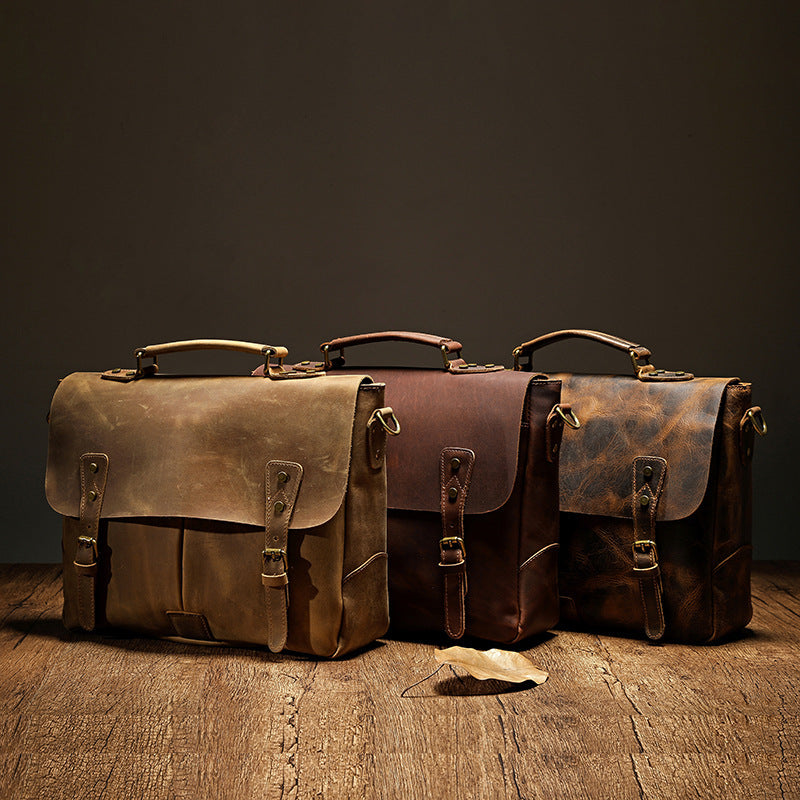 Genuine Leather Portable Mens Briefcase Satchel