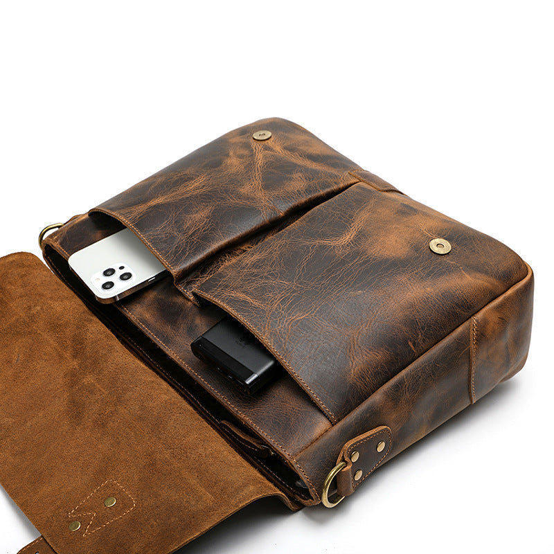 Genuine Leather Portable Mens Briefcase Satchel