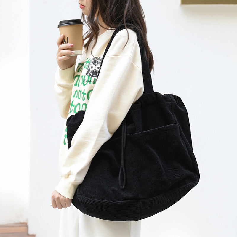 Corduroy Shoulder Drawstring Handbag