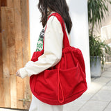 Corduroy Shoulder Drawstring Handbag