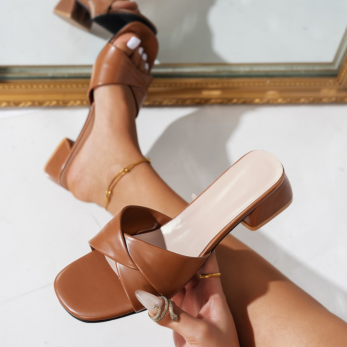 Womens Korean Style Mid-Heel Sandals
