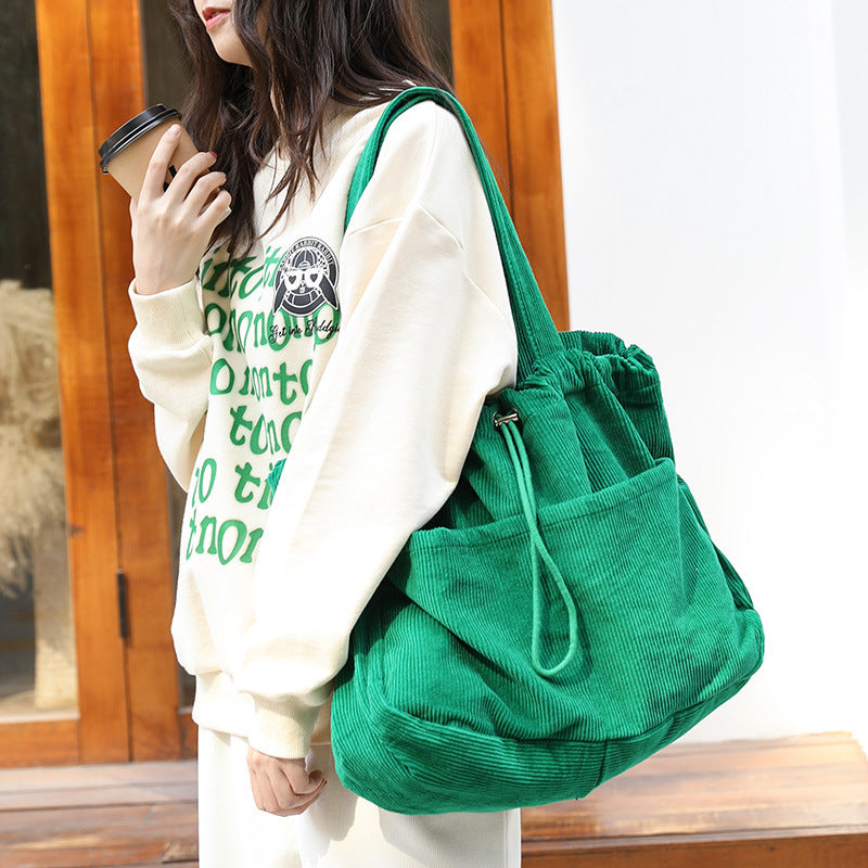Corduroy Shoulder Drawstring Handbag