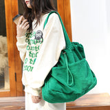 Corduroy Shoulder Drawstring Handbag
